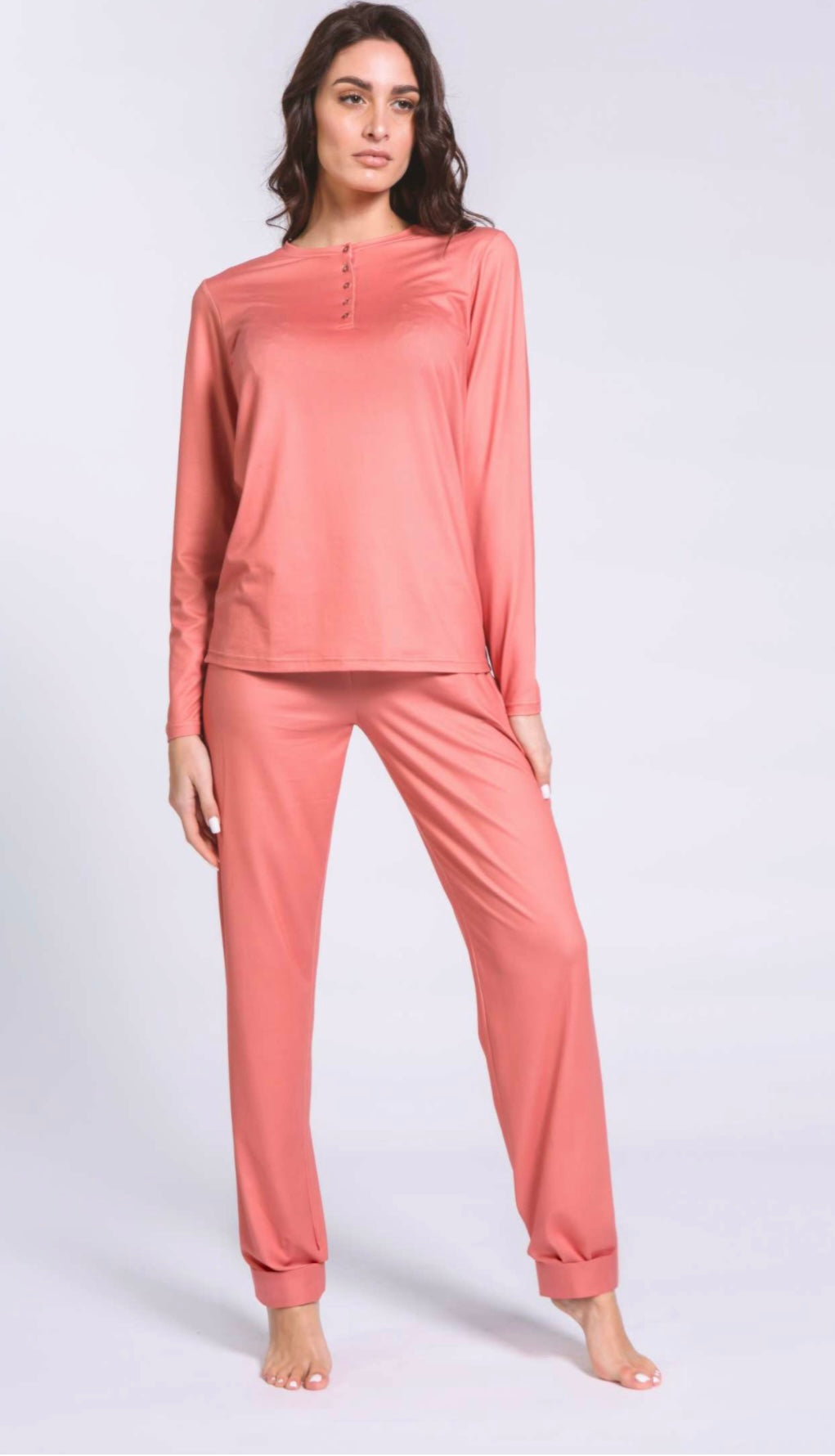 Pyjama femme chaud en coton pêche PAPALINA 1404