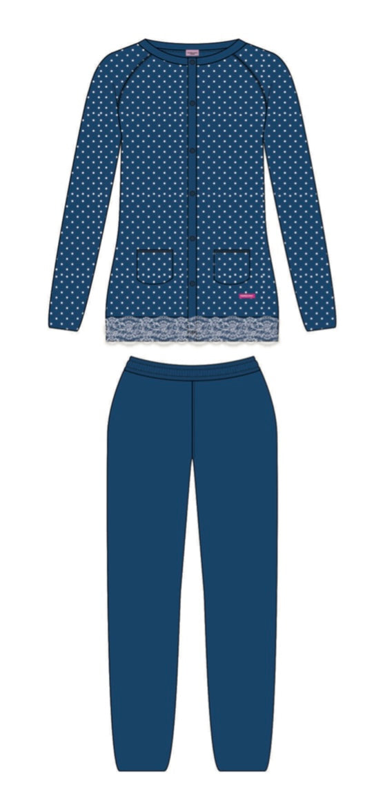 Pyjama chaud femme en coton Bleu Marine FL17654