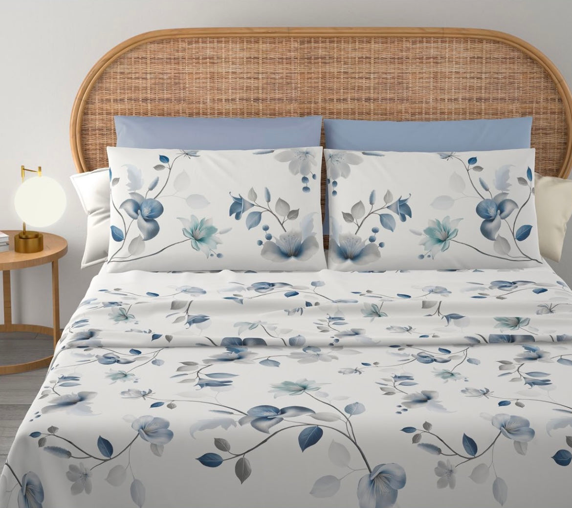 Completo letto matrimoniale stampa digitale 4 federe COTONIDEA Clara